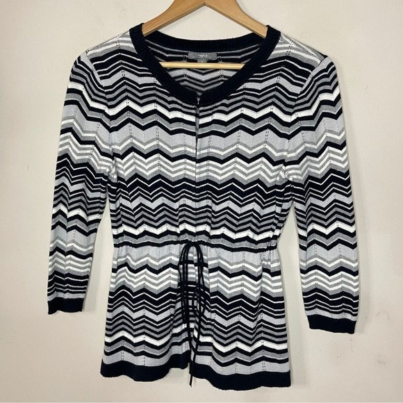 APT 9 Chevron Cinched 3/4-Sleeve Cardigan, Small - Picture 1 of 7